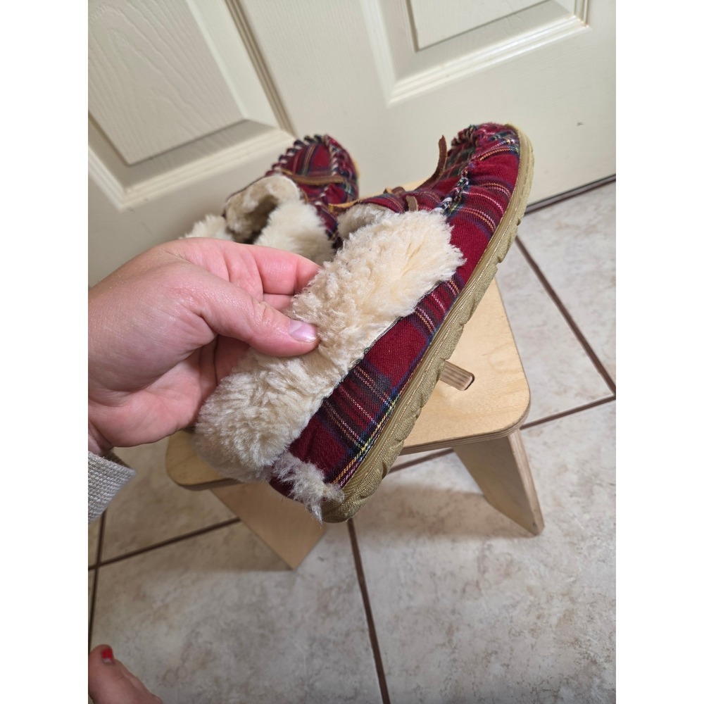 Womens Red‎ Plaid Flannel Moccasin Slippers Faux Fur Lined Size 9 Medium - Picture 11 of 11